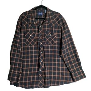 Wrangler Mens Brown Pliad Button Up Shirt Size 3X 100% Cotton